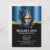 Blauw gouden maskerade roos Venetiaanse masker gli Kaart (Voorkant)