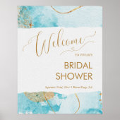 Blauw gouden meer waterverf bruidsdouche welkom poster (Voorkant)