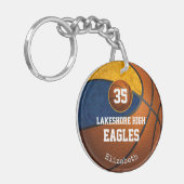 Blauw gouden meisjes basketbal spelen als een meis sleutelhanger (Voorkant Links)