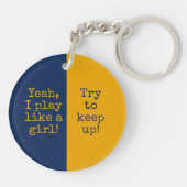 Blauw gouden meisjes basketbal spelen als een meis sleutelhanger (Achterkant)