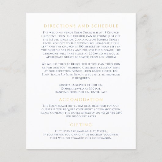 Blauw gouden monogram krans trouwdetails (Achterkant)