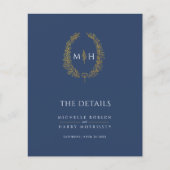 Blauw gouden monogram krans trouwdetails (Voorkant)