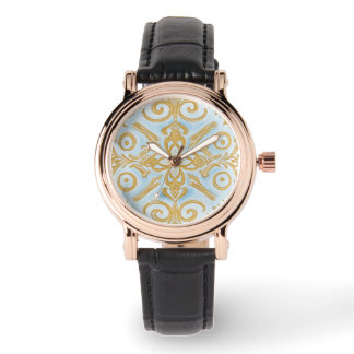 Blauw Gouden Mozaïek Design Patroon eWatch Horloge