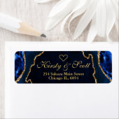 Blauw Gouden Nep Glitter Agate Bruiloft Etiket (Insitu)
