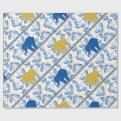 Blauw gouden olifant bloemensafari Oerwoud Cadeaupapier (Vlak)