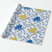 Blauw gouden olifant bloemensafari Oerwoud Cadeaupapier (Uitgerold)