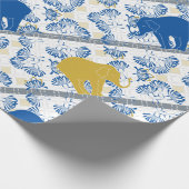 Blauw gouden olifant bloemensafari Oerwoud Cadeaupapier (Hoek)