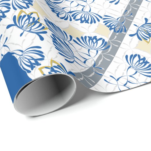 Blauw gouden olifant bloemensafari Oerwoud Cadeaupapier (Rol Hoek)