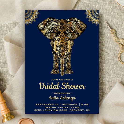 Blauw Gouden Olifant Indische Bridal Douche Uitnod Kaart