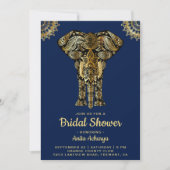 Blauw Gouden Olifant Indische Bridal Douche Uitnod Kaart (Voorkant)
