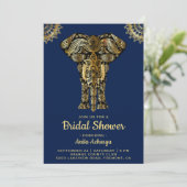 Blauw Gouden Olifant Indische Bridal Douche Uitnod Kaart (Staand voorkant)