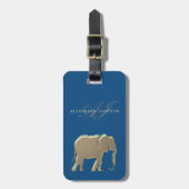 Blauw Gouden Olifant Monogram Bagagelabel (Voorkant verticaal)