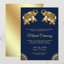 Blauw Gouden Olifanten Indiase Henna Mehndi Ceremo