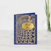 Blauw Gouden Pauw Art Nouveau Huwelijk Bedankkaart (Voorkant)