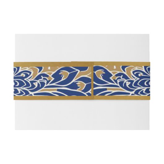 Blauw Gouden Pauw Art Noveau Huwelijk Uitnodigingen Wikkel (Achterkant Voorbeeld)