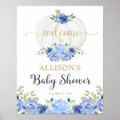 Blauw gouden pompoen baby shower welkom bord poster (Voorkant)