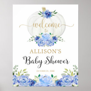 Blauw gouden pompoen baby shower welkom bord poster