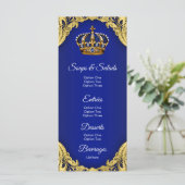 Blauw Gouden Prins Baby Shower Menukaarten Menu (Staand voorkant)