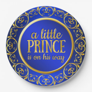 Blauw Gouden Prins Boy Baby Shower Papieren Borden Bordje