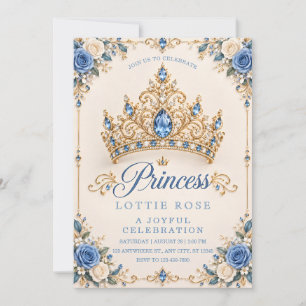 Blauw Gouden Prinses Verjaardagsuitnodiging Kaart