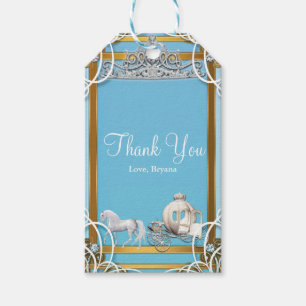 Blauw Gouden Prinsessen Kroon & Koets Sweet 16 Fee Cadeaulabel
