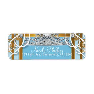 Blauw Gouden Prinsessen Kroon & Koets Sweet 16 Fee Etiket