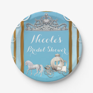 Blauw Gouden Prinsessen Kroon & Koets Sweet 16 Fee Papieren Bordje