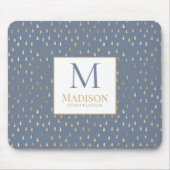 Blauw Gouden Regendruppel Modern Modieus Monogram Muismat (Voorkant)