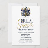 Blauw Gouden Scheepsanker Bruidsdouche Shower Kaart (Voorkant)