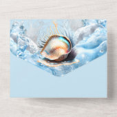 Blauw gouden schelp oceaan golven glitter glam all in one uitnodiging (Achterkant)