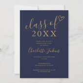 Blauw Gouden Script Foto Afstudeerfeest Kaart (Voorkant)