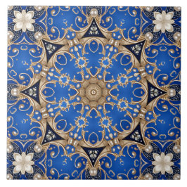 Blauw Gouden Sierkeramiek Tegel Tegeltje