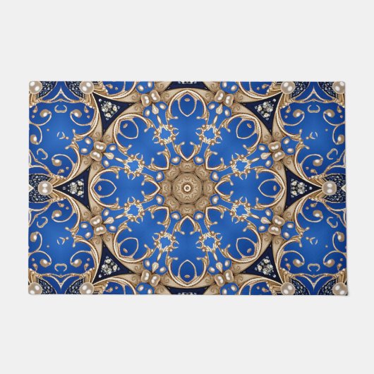 Blauw Gouden Sierlijke Deurmat (Voorkant)