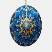 Blauw Gouden Sierlijke Kerst Ornament (Rechts)