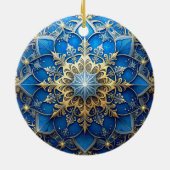 Blauw Gouden Sierlijke Kerst Ornament (Achterkant)