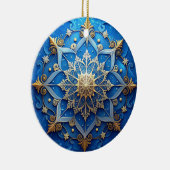Blauw Gouden Sierlijke Kerst Ornament (Rechts)