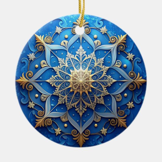 Blauw Gouden Sierlijke Kerst Ornament (Voorkant)