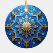 Blauw Gouden Sierlijke Kerst Ornament (Achterkant)