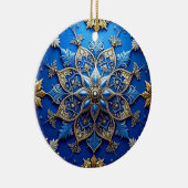 Blauw Gouden Sierlijke Kerst Ornament (Rechts)