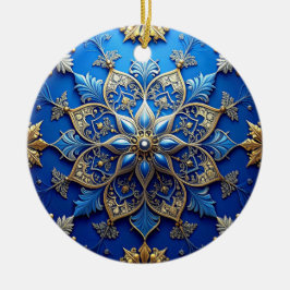 Blauw Gouden Sierlijke Kerst Ornament
