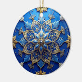 Blauw Gouden Sierlijke Kerst Ornament (Links)