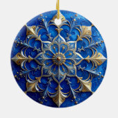 Blauw Gouden Sierlijke Kerst Ornament (Achterkant)