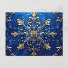 Blauw Gouden Sierlijke Kerstkaart Briefkaart