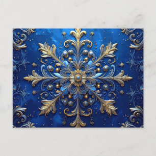 Blauw Gouden Sierlijke Kerstkaart Briefkaart