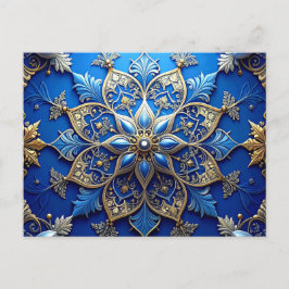 Blauw Gouden Sierlijke Kerstkaart Briefkaart