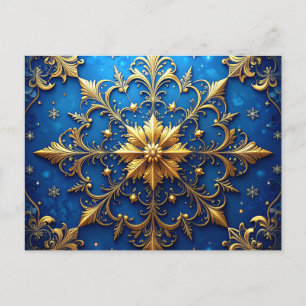 Blauw Gouden Sierlijke Kerstkaart Briefkaart