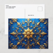 Blauw Gouden Sierlijke Kerstkaart Briefkaart (Voorkant / Achterkant)