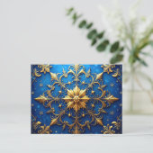 Blauw Gouden Sierlijke Kerstkaart Briefkaart (Staand voorkant)
