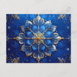 Blauw Gouden Sierlijke Kerstkaart Briefkaart