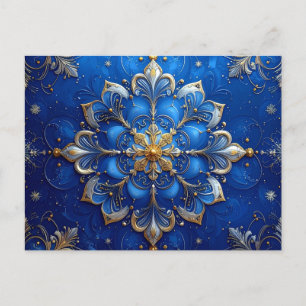 Blauw Gouden Sierlijke Kerstkaart Briefkaart